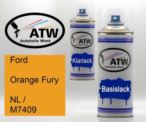 Ford, Orange Fury, NL / M7409: 400ml Sprühdose + 400ml Klarlack - Set, von ATW Autoteile West.